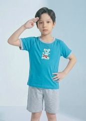 Bộ Thun Ngắn Tay Bé Trai Xanh Koala Trượt Ván Phối Xám