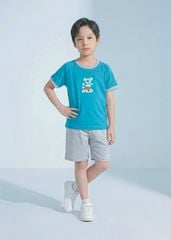 Bộ Thun Ngắn Tay Bé Trai Xanh Koala Trượt Ván Phối Xám