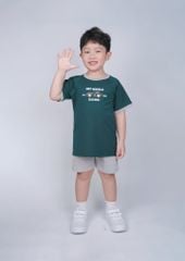 Bộ Thun Ngắn Tay Bé Trai Xanh Lá Xe Đua Phối Xám