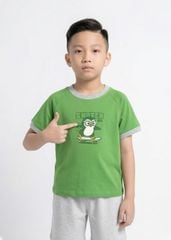 Bộ Thun Ngắn Tay Bé Trai Xanh Phối Xám Melange Chim Cánh Cụt