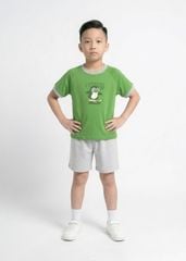 Bộ Thun Ngắn Tay Bé Trai Xanh Phối Xám Melange Chim Cánh Cụt