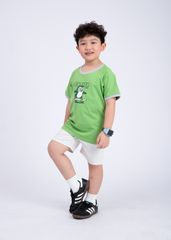 Bộ Thun Ngắn Tay Bé Trai Xanh Phối Xám Melange Chim Cánh Cụt