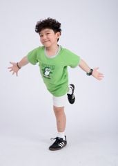 Bộ Thun Ngắn Tay Bé Trai Xanh Phối Xám Melange Chim Cánh Cụt