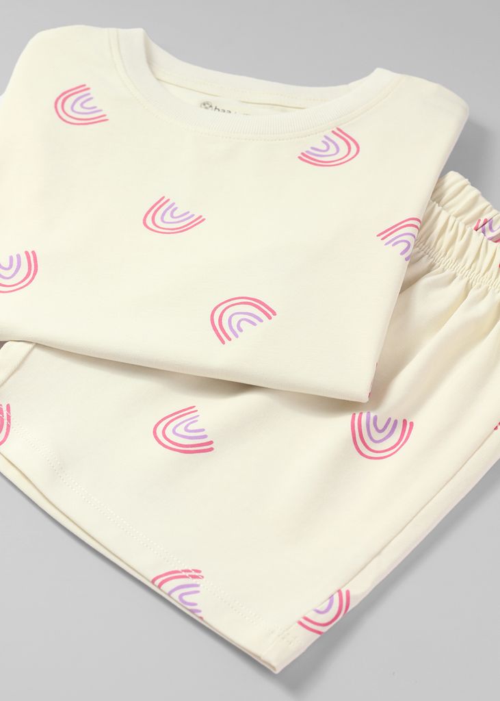 Bộ Thun Ngắn Tay Form Rộng Bé Gái Be Hoạ Tiết Cầu Vồng