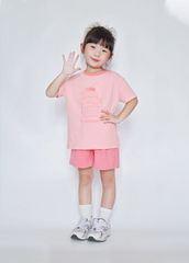 Bộ Thun Ngắn Tay Form Rộng Bé Gái Hồng Cam Cupcake Phối