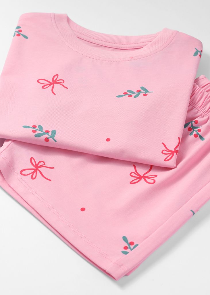 Bộ Thun Ngắn Tay Form Rộng Bé Gái Hồng Hoạ Tiết Cầu Vồng