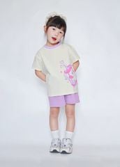 Bộ Thun Ngắn Tay Form Rộng Bé Gái Trắng Kem Unicorn Phối Tím