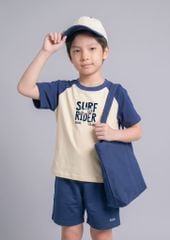 Bộ Thun Ngắn Tay Raglan Bé Trai Be Phối Navy Cá Mập