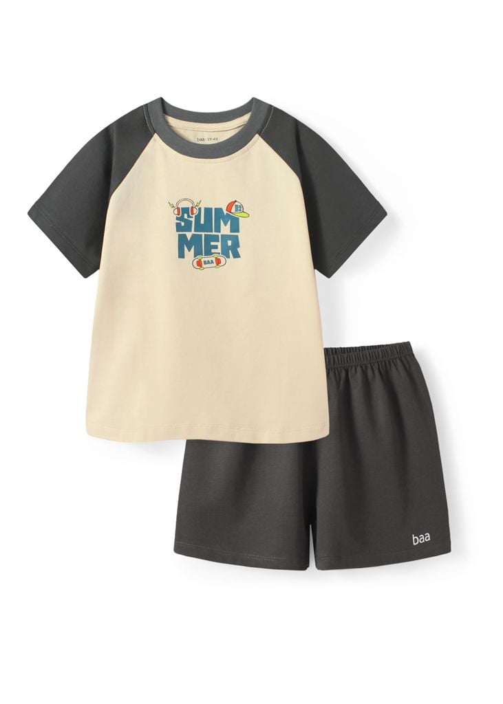 Bộ Thun Ngắn Tay Raglan Bé Trai Be Phối Xám Summer