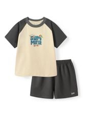 Bộ Thun Ngắn Tay Raglan Bé Trai Be Phối Xám Summer