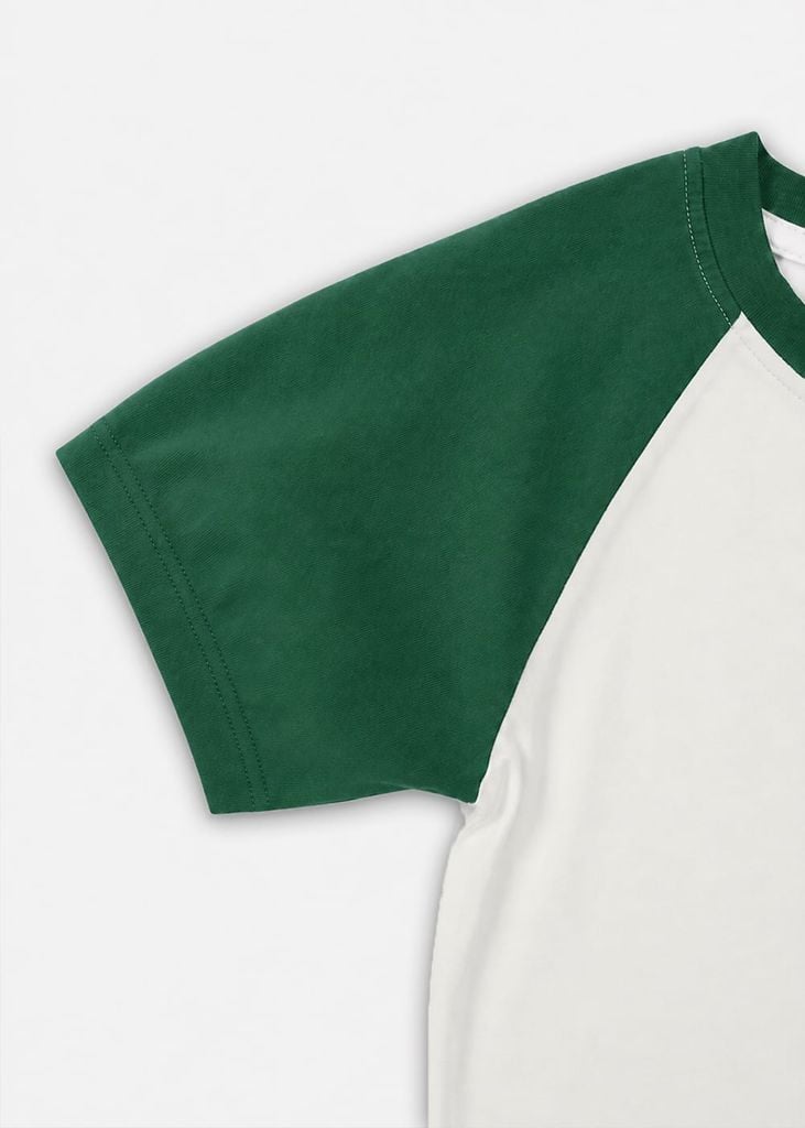 Bộ Thun Ngắn Tay Raglan Bé Trai Kem Khủng Long Rider Phối Xanh Lá
