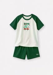 Bộ Thun Ngắn Tay Raglan Bé Trai Kem Khủng Long Rider Phối Xanh Lá