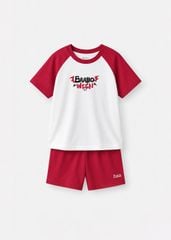 Bộ Thun Ngắn Tay Raglan Bé Trai Trắng Baalloween Phối Đỏ