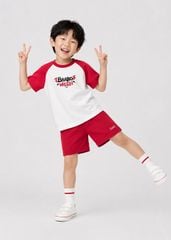 Bộ Thun Ngắn Tay Raglan Bé Trai Trắng Baalloween Phối Đỏ