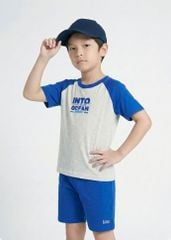 Bộ Thun Ngắn Tay Raglan Bé Trai Xám Phối Xanh Đại Dương
