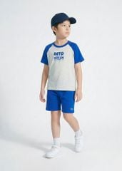 Bộ Thun Ngắn Tay Raglan Bé Trai Xám Phối Xanh Đại Dương