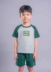 Bộ Thun Ngắn Tay Raglan Bé Trai Xám Phối Xanh Lá Born To Ride