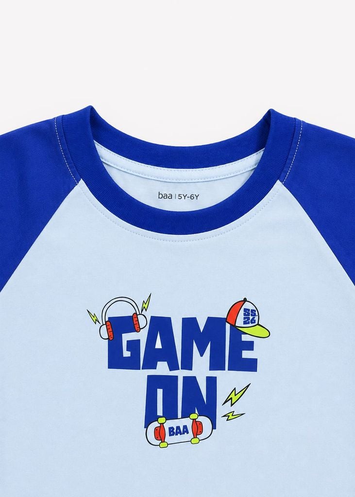 Bộ Thun Ngắn Tay Raglan Bé Trai Xanh Biển Game On Phối