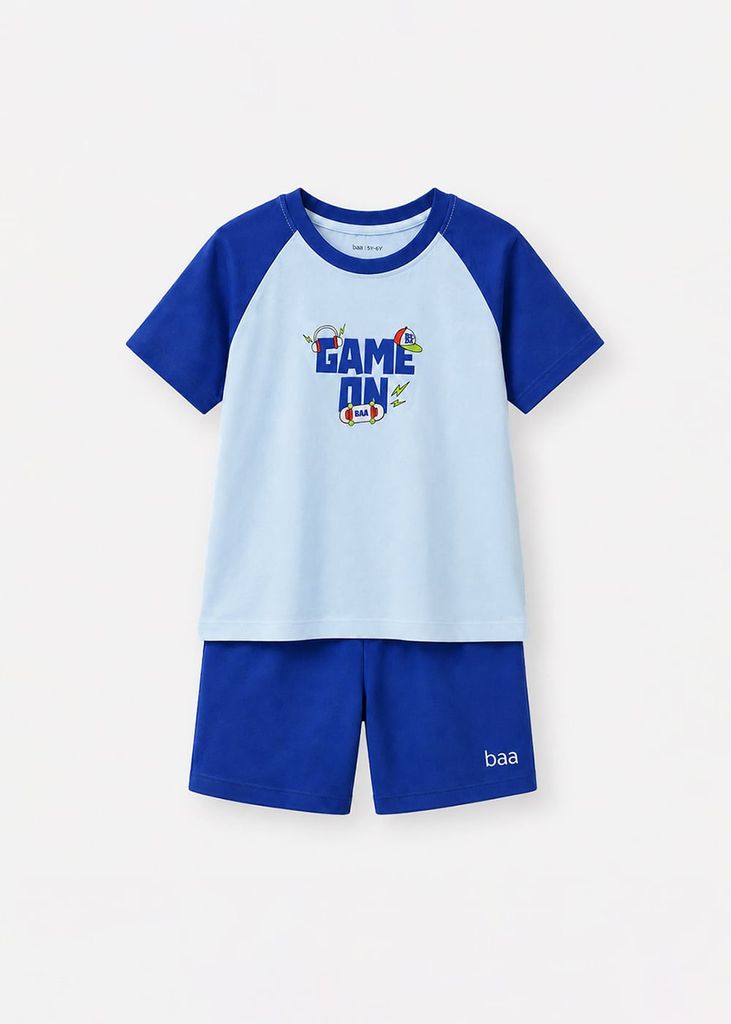 Bộ Thun Ngắn Tay Raglan Bé Trai Xanh Biển Game On Phối