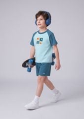 Bộ Thun Ngắn Tay Raglan Bé Trai Xanh Biển Phối Summer