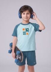 Bộ Thun Ngắn Tay Raglan Bé Trai Xanh Biển Phối Summer