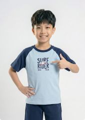 Bộ Thun Ngắn Tay Raglan Bé Trai Xanh Phối Navy Cá Mập