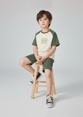 Bộ Thun Tay Raglan Bé Trai Kem Phối Xanh Lá Born To Ride