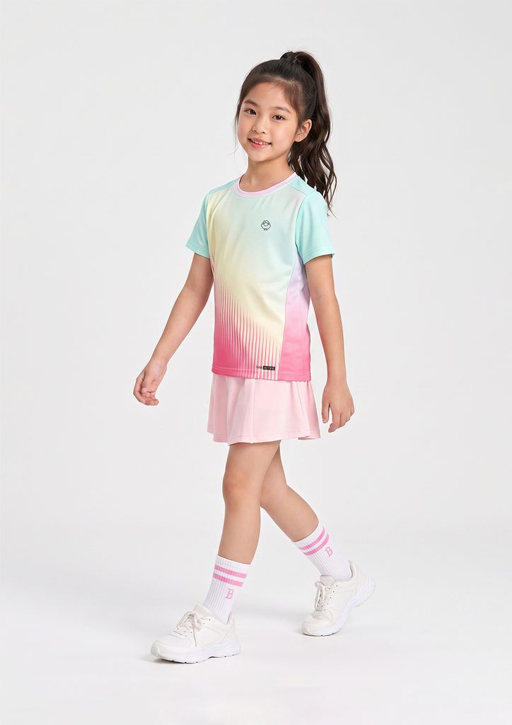 Set Thể Thao Chân Váy Cho Bé Siêu Nhẹ Ultra Light (Hồng Vàng Fading Stripe + Váy Hồng)