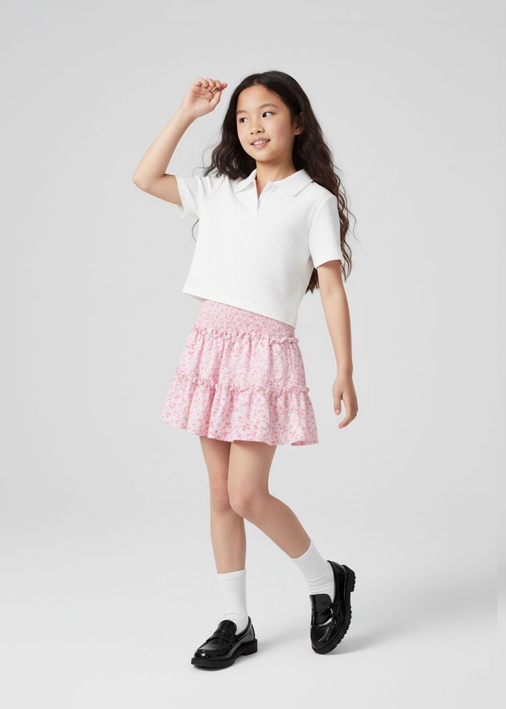 Chân Váy Quần Hai Tầng Bé Gái Hồng Họa Tiết Hoa