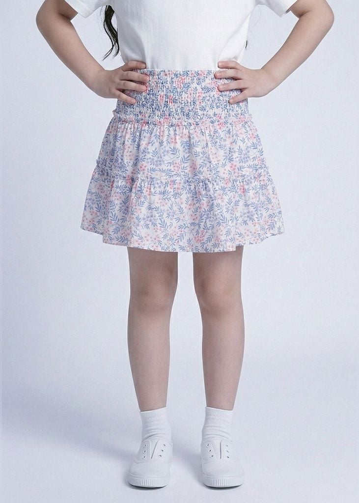 Chân Váy Quần Hai Tầng Bé Gái Trắng Họa Tiết Hoa Liti