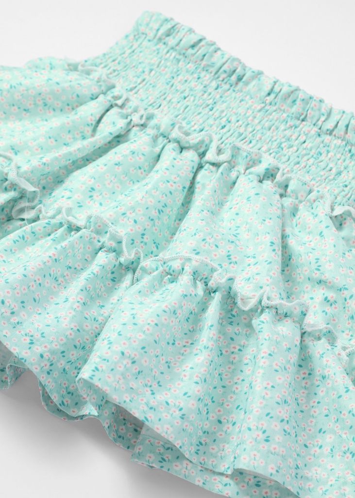 Chân Váy Quần Hai Tầng Bé Gái Xanh Họa Tiết Hoa