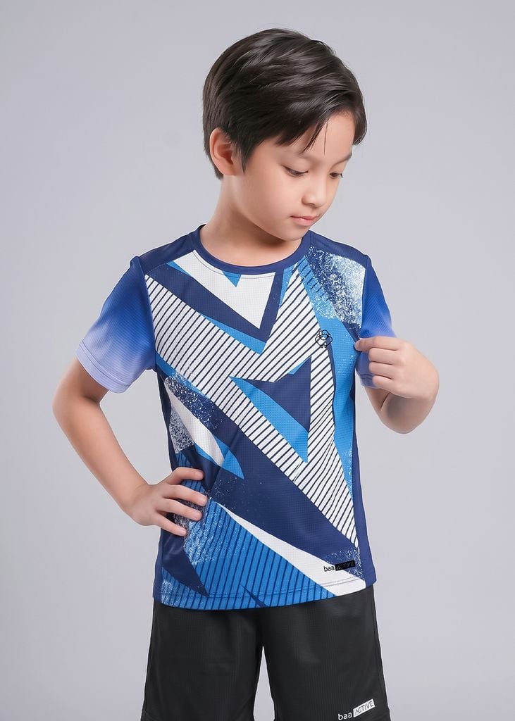 Set Thể Thao Cho Bé Siêu Nhẹ Ultra Light Họa Tiết Geometric Abstract (Xanh + Đen 06)