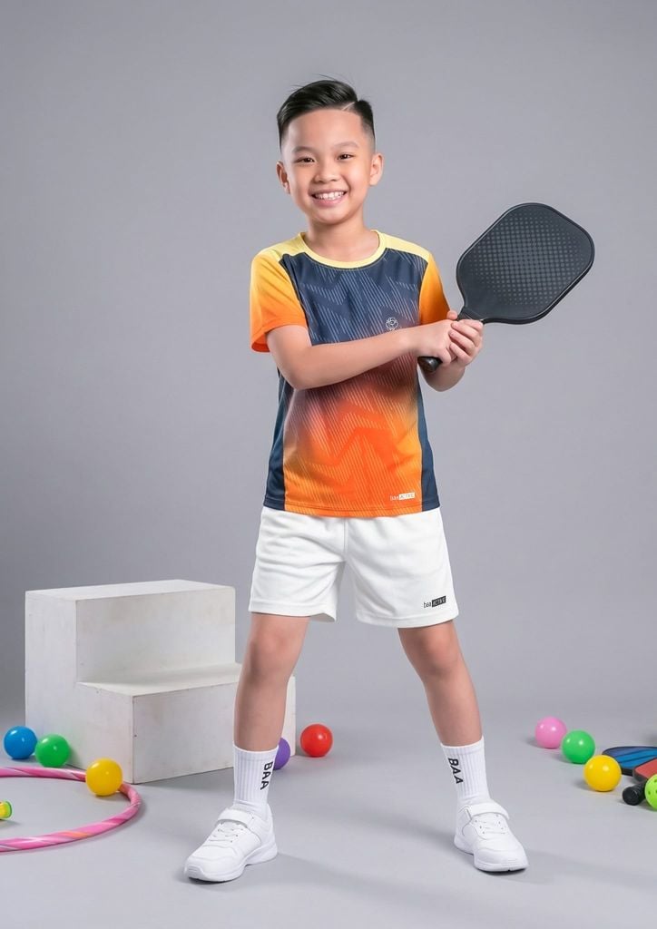 Set Thể Thao Cho Bé Siêu Nhẹ Ultra Light Họa Tiết Lightning (Cam + Trắng 03 Form Ngắn)