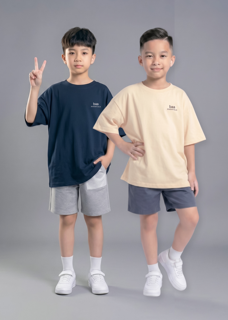 Combo 2 Áo Thun Form Rộng Cho Bé (Navy + Be)