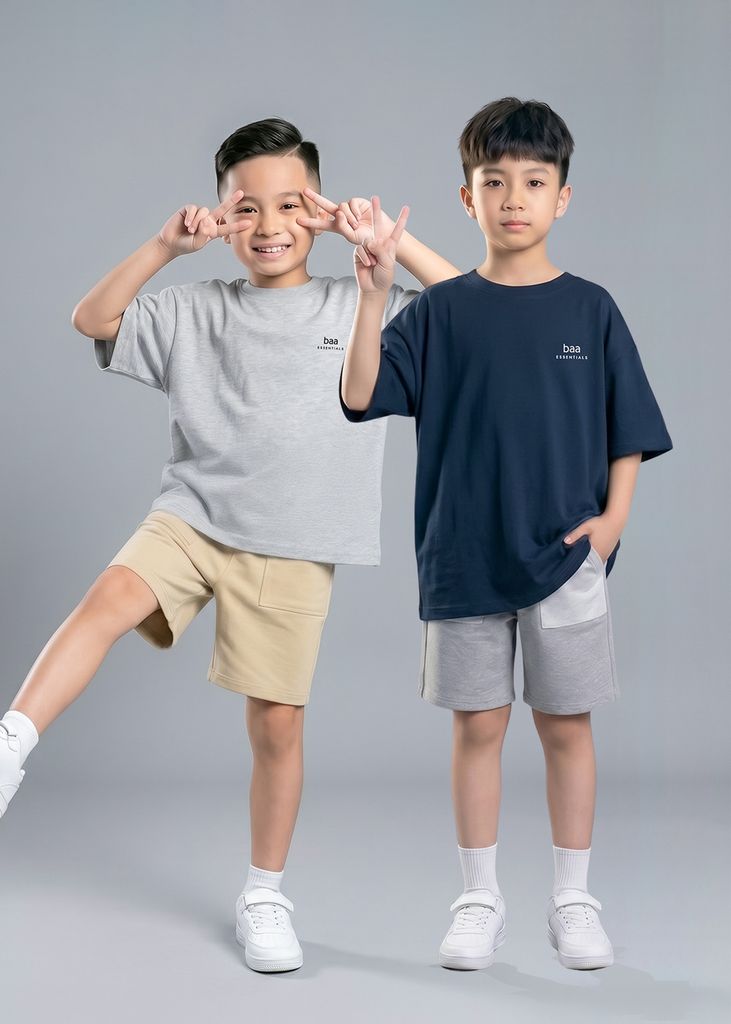 Combo 2 Áo Thun Form Rộng Cho Bé (Navy + Xám)