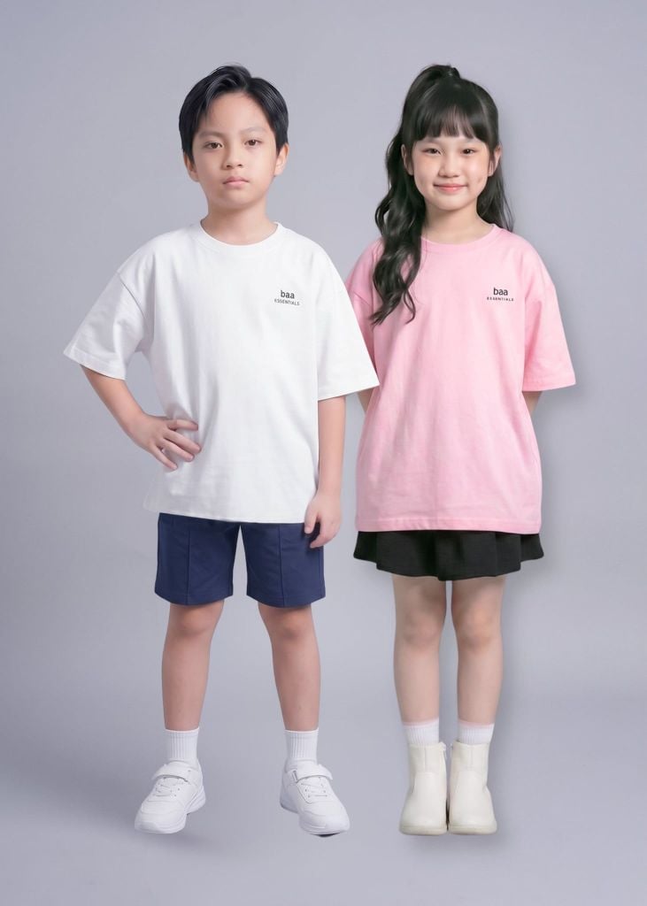 Combo 2 Áo Thun Form Rộng Cho Bé (Trắng + Hồng Nhạt) 03