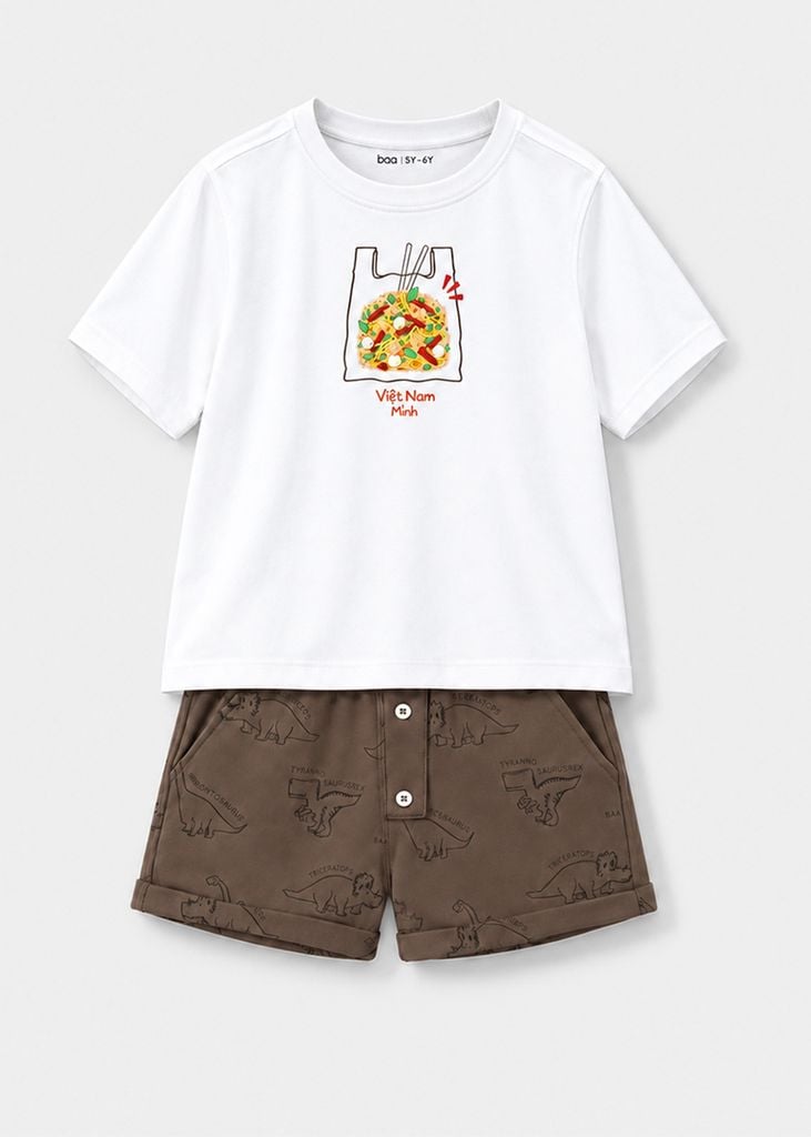 Bộ Áo Thun Form Rộng Cotton Mát Cool Jade Phối Quần Da Cá (Bánh Tráng Trộn + Nâu Khủng Long)
