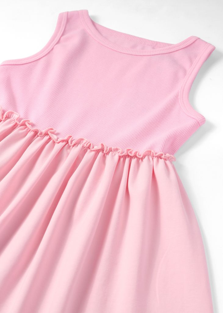 Đầm Ba Lỗ Thun Gân Bé Gái Hồng Nhạt