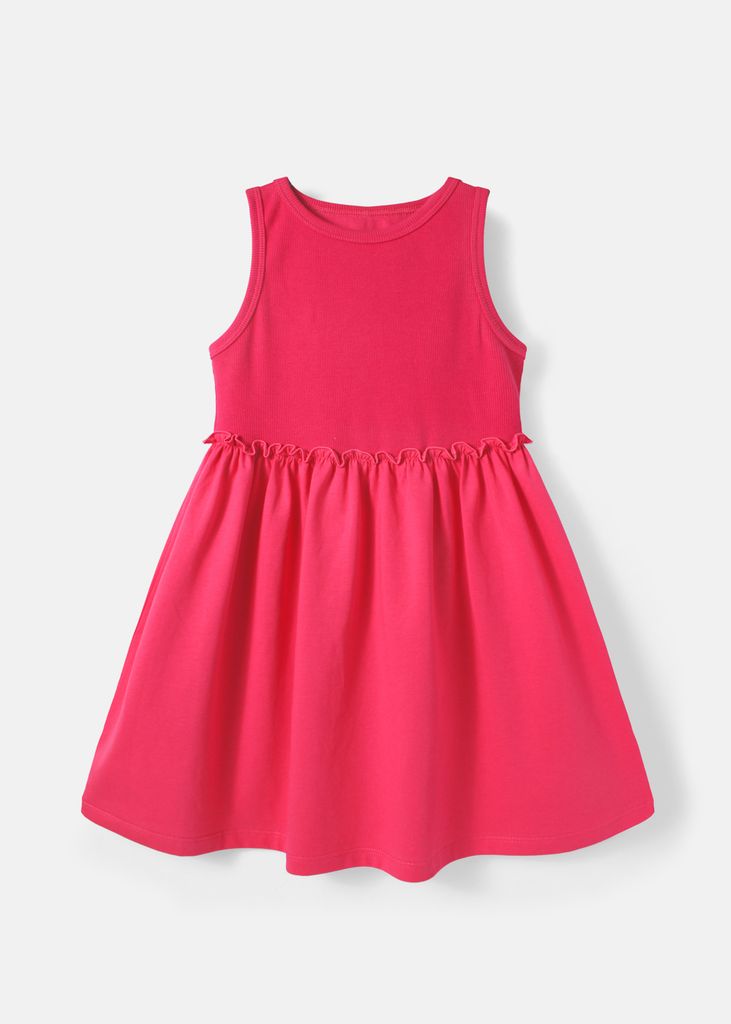 Đầm Ba Lỗ Thun Gân Bé Gái Hồng