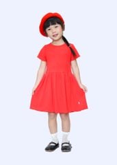 Đầm Bé Gái Thun Gân Đỏ Thêu Trái Tim
