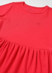 Đầm Bé Gái Thun Gân Đỏ Thêu Trái Tim