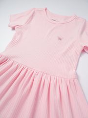 Đầm Bé Gái Thun Gân Hồng Thêu Bướm