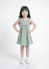 Đầm Kiểu Sát Nách Bé Gái Xanh Nhạt Vân