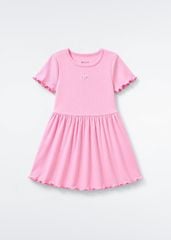 Đầm Ngắn Tay Bé Gái Hồng Thêu XOXO