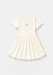 Đầm Ngắn Tay Bé Gái Kem Thêu Sweet Candy