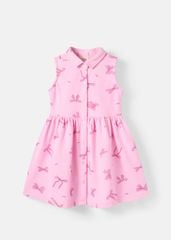 Đầm Polo Cộc Tay Bé Gái Hồng Hoạ Tiết Nơ