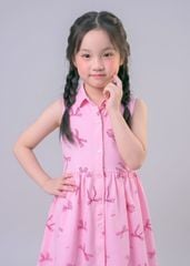 Đầm Polo Cộc Tay Bé Gái Hồng Hoạ Tiết Nơ