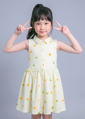 Đầm Polo Cộc Tay Bé Gái Kem Hoạ Tiết Quả Chanh