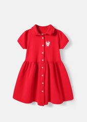 Đầm Polo Ngắn Tay Bé Gái Đỏ Thêu Tuần Lộc