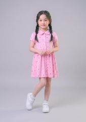 Đầm Polo Ngắn Tay Bé Gái Hồng Nhạt Hoạ Tiết Dưa Hấu